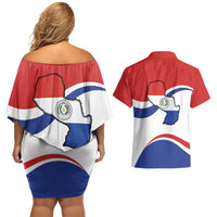 Paraguay Paz y justicia Couples Matching Off Shoulder Short Dress and Hawaiian Shirt Coat of arms of Paraguay