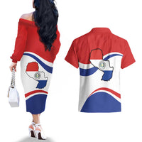 Paraguay Paz y justicia Couples Matching Off The Shoulder Long Sleeve Dress and Hawaiian Shirt Coat of arms of Paraguay