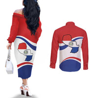 Paraguay Paz y justicia Couples Matching Off The Shoulder Long Sleeve Dress and Long Sleeve Button Shirt Coat of arms of Paraguay