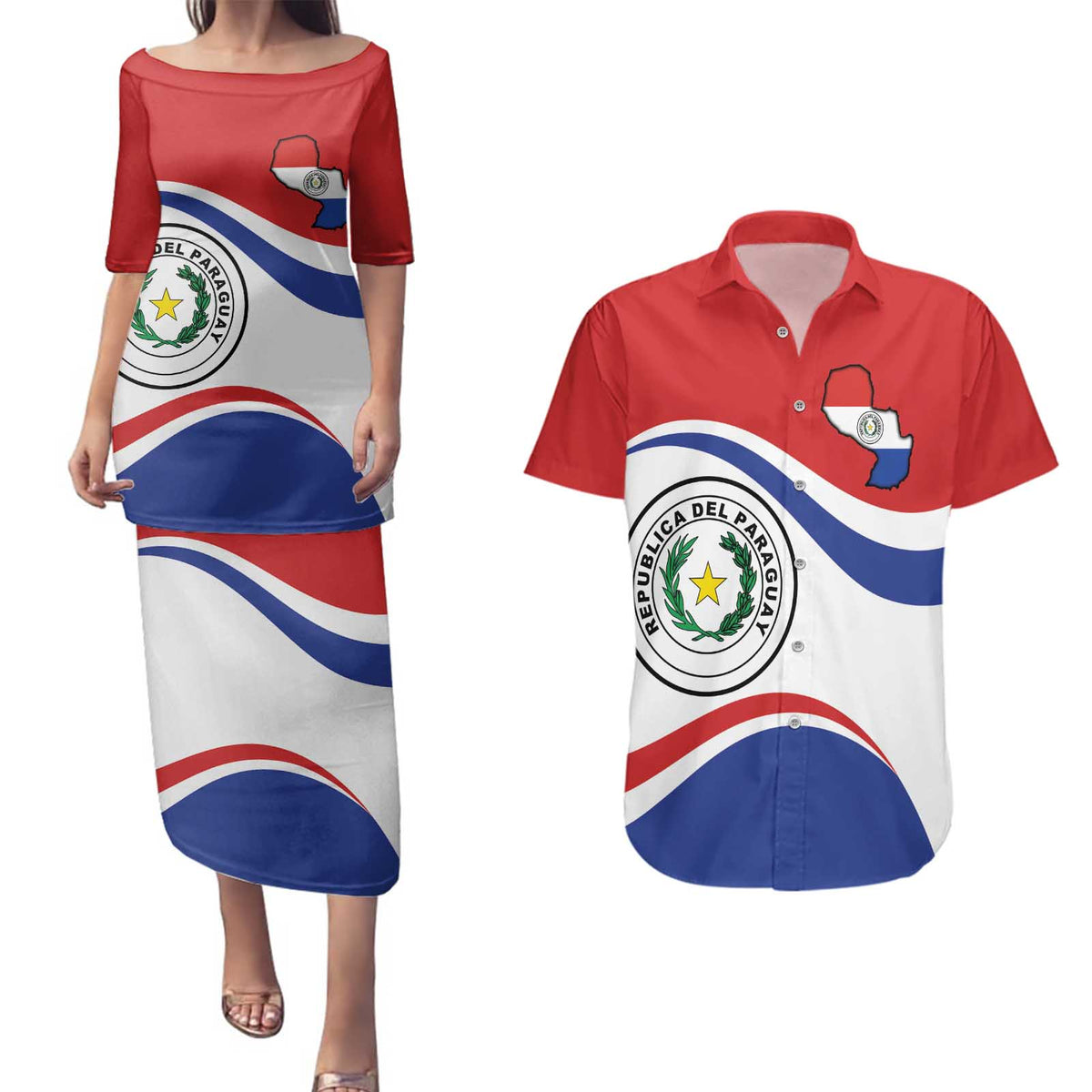 Paraguay Paz y justicia Couples Matching Puletasi and Hawaiian Shirt Coat of arms of Paraguay