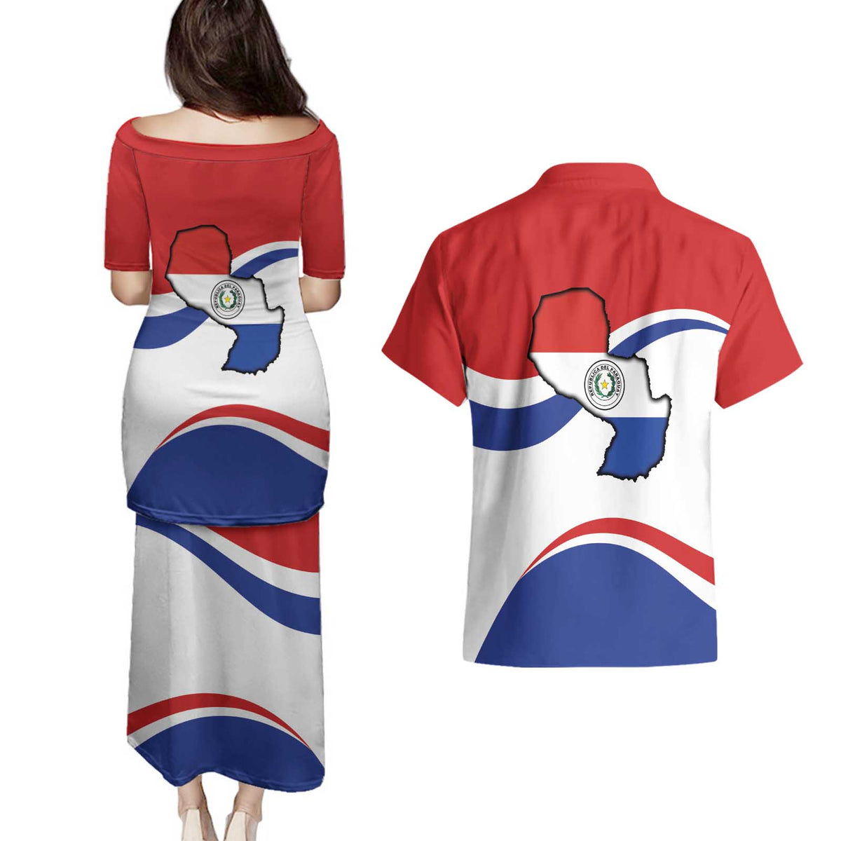 Paraguay Paz y justicia Couples Matching Puletasi and Hawaiian Shirt Coat of arms of Paraguay
