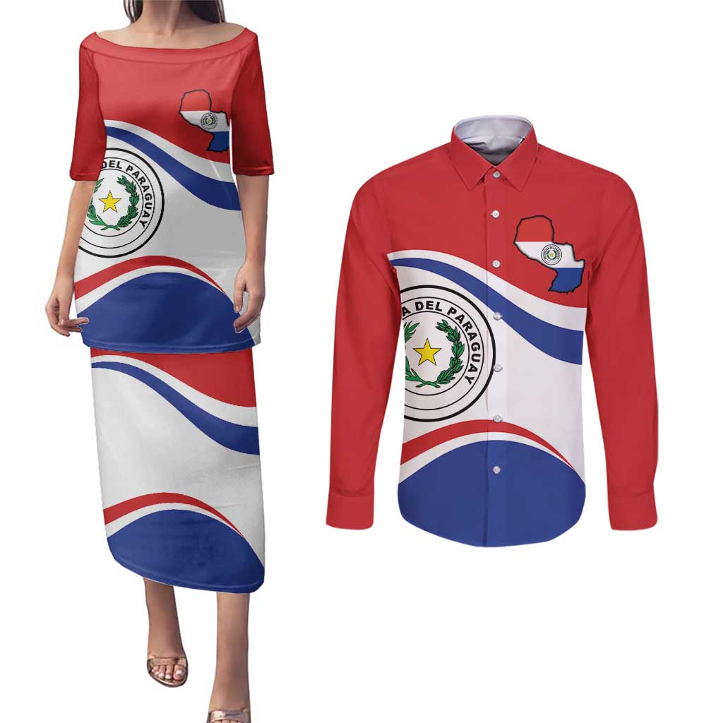 Paraguay Paz y justicia Couples Matching Puletasi and Long Sleeve Button Shirt Coat of arms of Paraguay