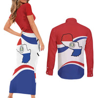 Paraguay Paz y justicia Couples Matching Short Sleeve Bodycon Dress and Long Sleeve Button Shirt Coat of arms of Paraguay