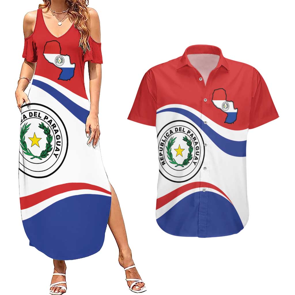 Paraguay Paz y justicia Couples Matching Summer Maxi Dress and Hawaiian Shirt Coat of arms of Paraguay