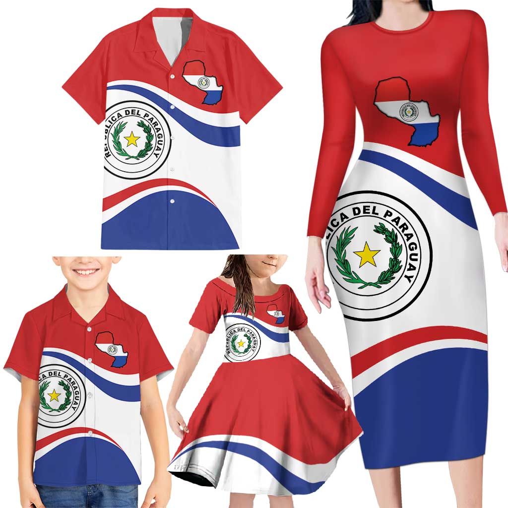 Paraguay Paz y justicia Family Matching Long Sleeve Bodycon Dress and Hawaiian Shirt Coat of arms of Paraguay