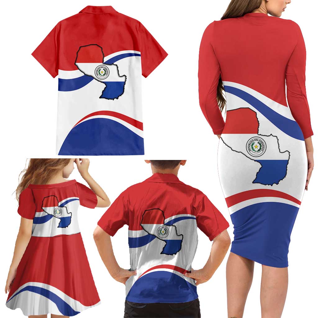 Paraguay Paz y justicia Family Matching Long Sleeve Bodycon Dress and Hawaiian Shirt Coat of arms of Paraguay