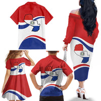 Paraguay Paz y justicia Family Matching Off The Shoulder Long Sleeve Dress and Hawaiian Shirt Coat of arms of Paraguay