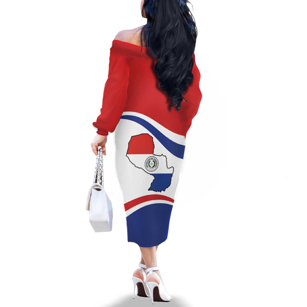 Paraguay Paz y justicia Family Matching Off The Shoulder Long Sleeve Dress and Hawaiian Shirt Coat of arms of Paraguay