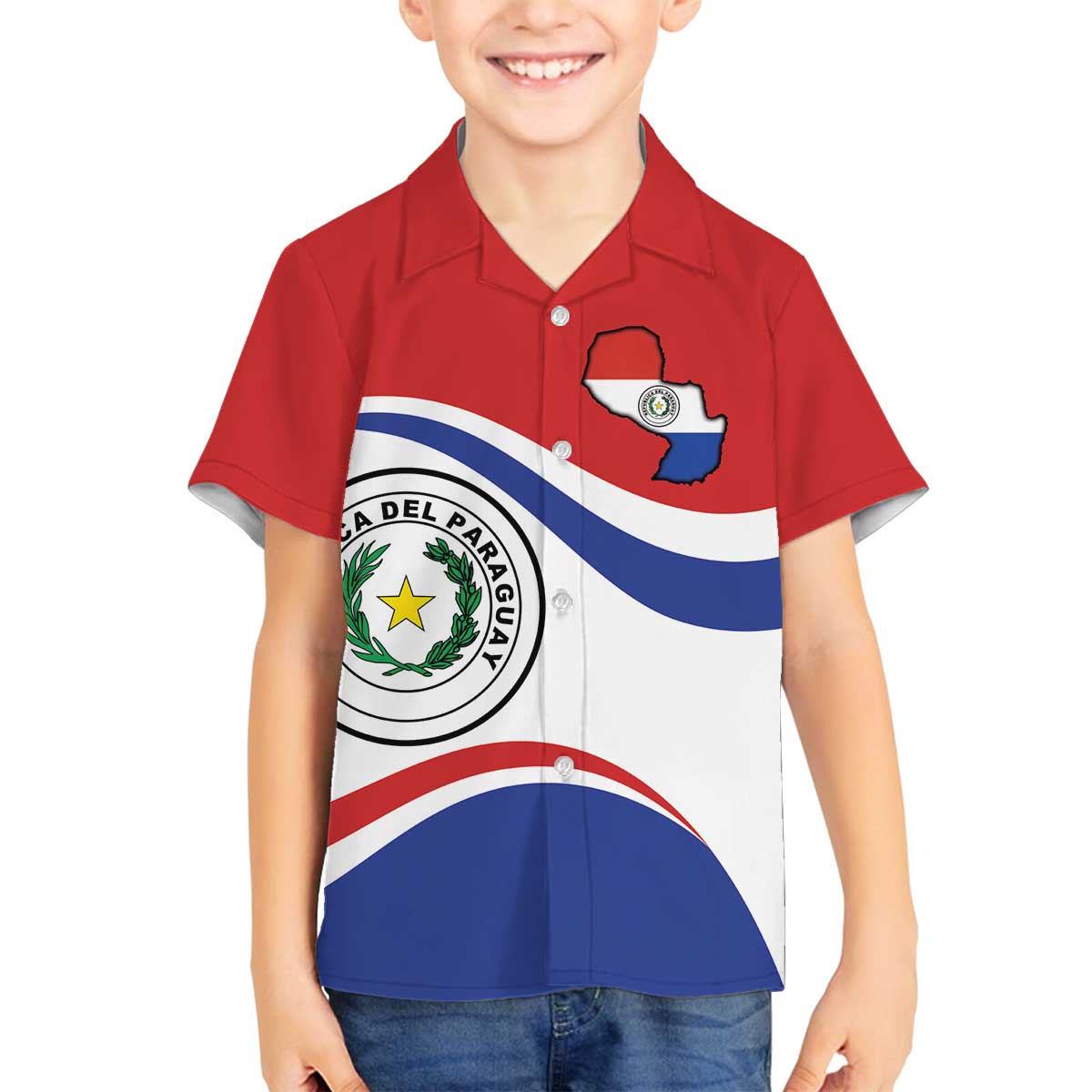 Paraguay Paz y justicia Family Matching Off The Shoulder Long Sleeve Dress and Hawaiian Shirt Coat of arms of Paraguay