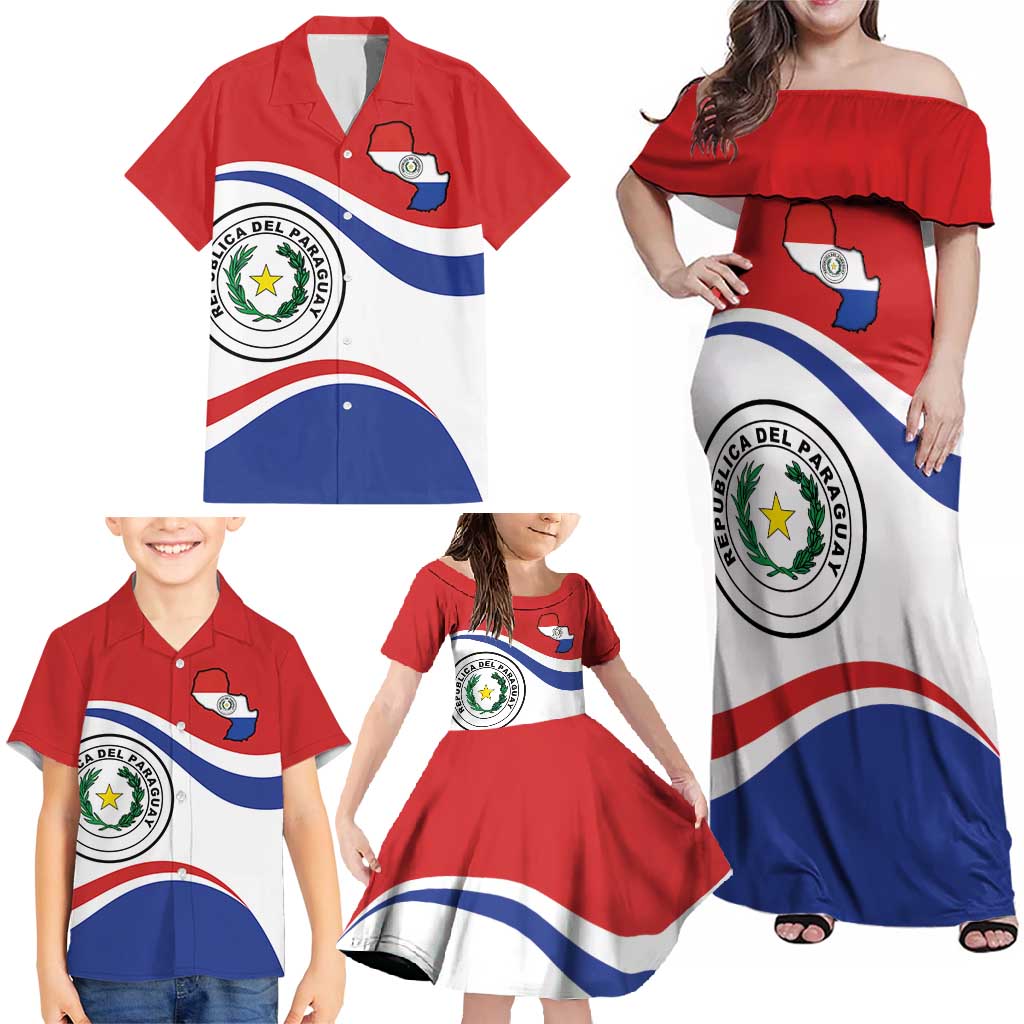 Paraguay Paz y justicia Family Matching Off Shoulder Maxi Dress and Hawaiian Shirt Coat of arms of Paraguay