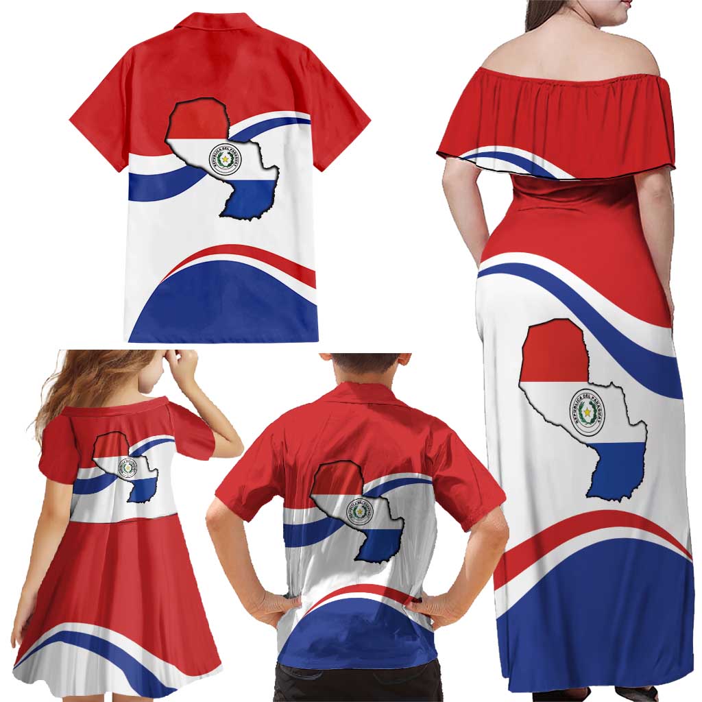 Paraguay Paz y justicia Family Matching Off Shoulder Maxi Dress and Hawaiian Shirt Coat of arms of Paraguay