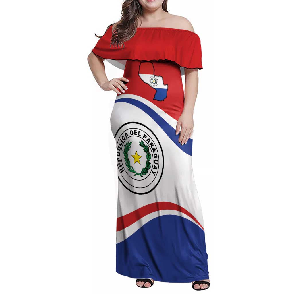 Paraguay Paz y justicia Family Matching Off Shoulder Maxi Dress and Hawaiian Shirt Coat of arms of Paraguay