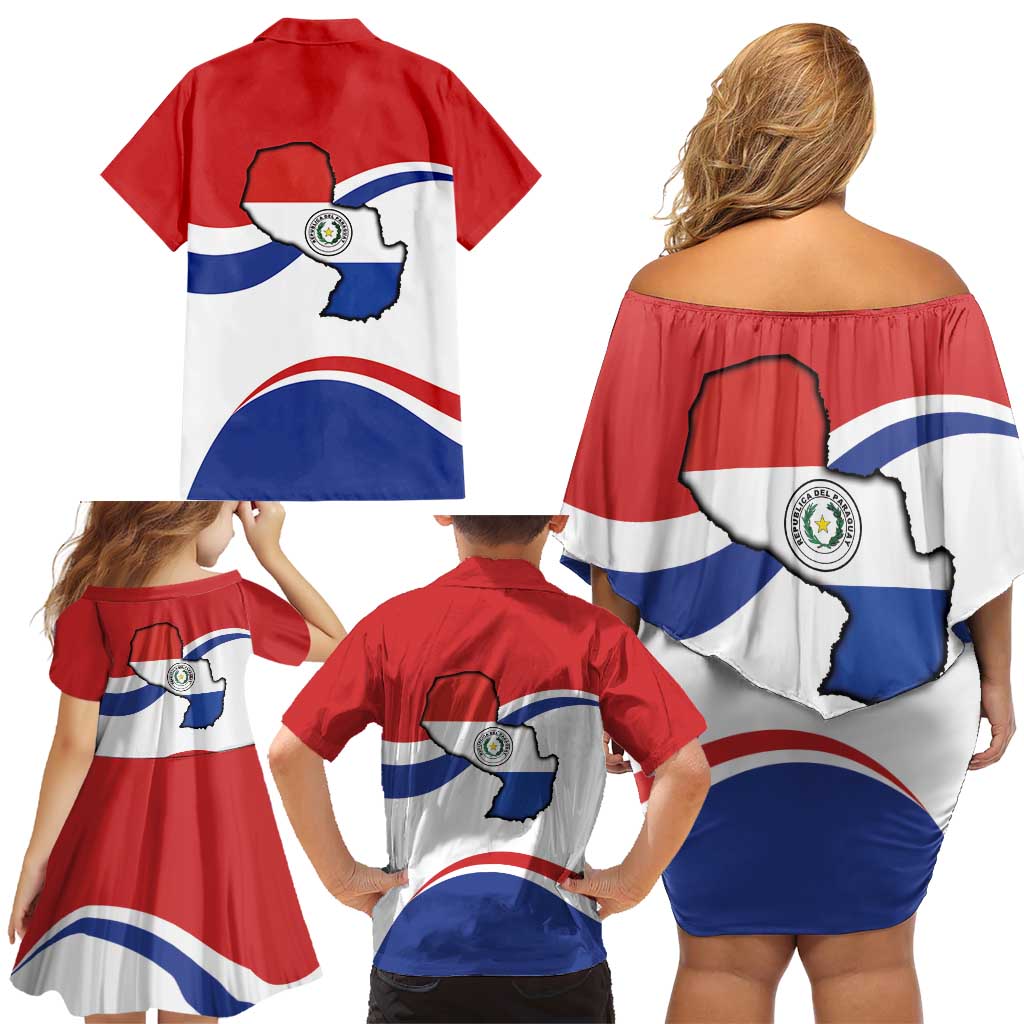 Paraguay Paz y justicia Family Matching Off Shoulder Short Dress and Hawaiian Shirt Coat of arms of Paraguay