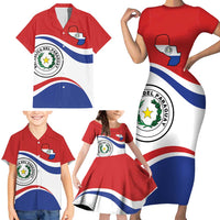Paraguay Paz y justicia Family Matching Short Sleeve Bodycon Dress and Hawaiian Shirt Coat of arms of Paraguay