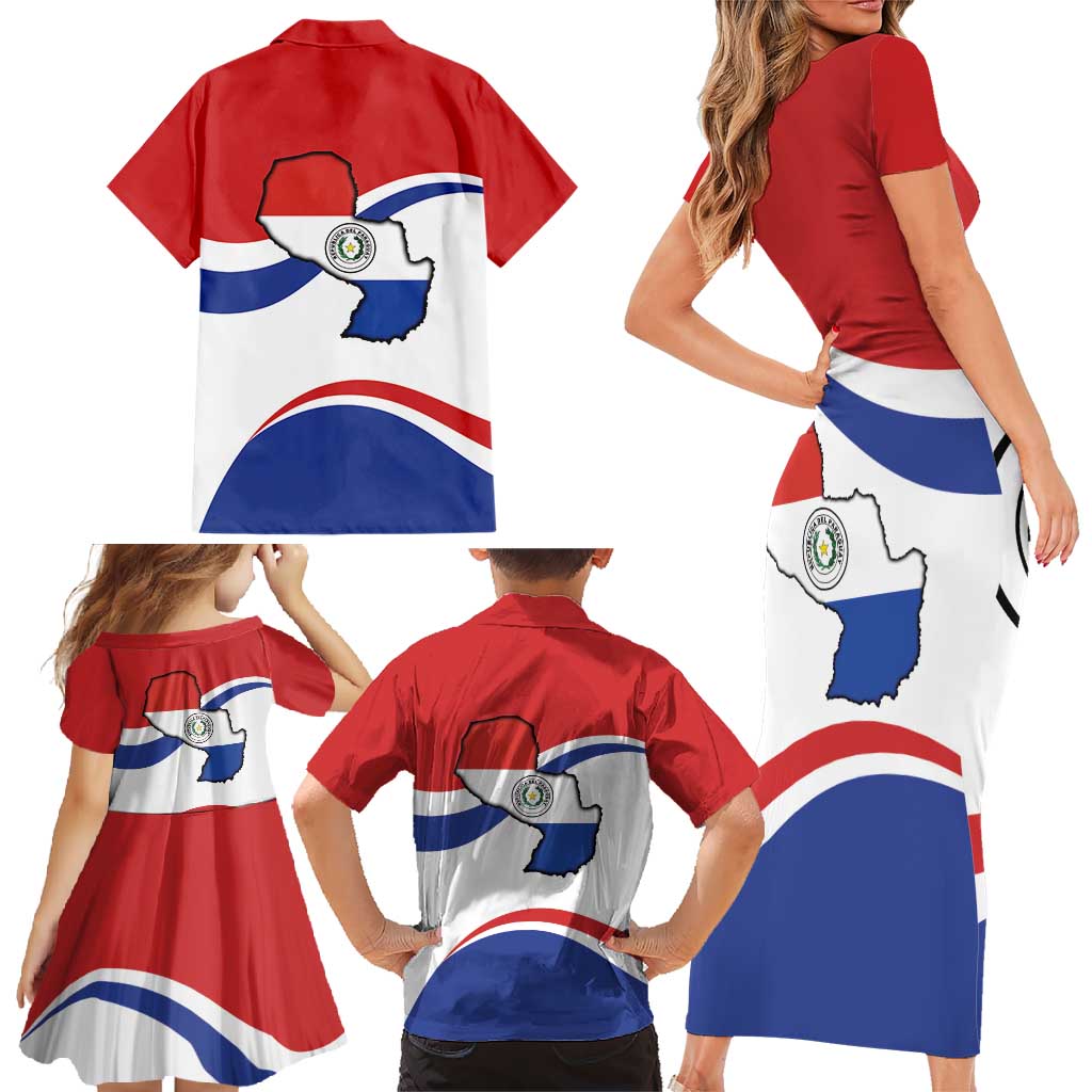 Paraguay Paz y justicia Family Matching Short Sleeve Bodycon Dress and Hawaiian Shirt Coat of arms of Paraguay