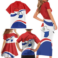 Paraguay Paz y justicia Family Matching Short Sleeve Bodycon Dress and Hawaiian Shirt Coat of arms of Paraguay