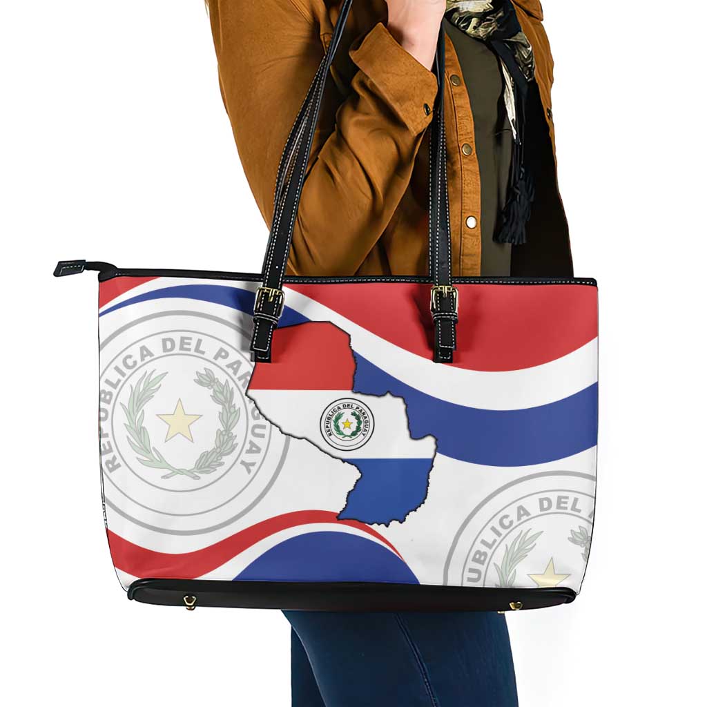 Paraguay Paz y justicia Leather Tote Bag Coat of arms of Paraguay