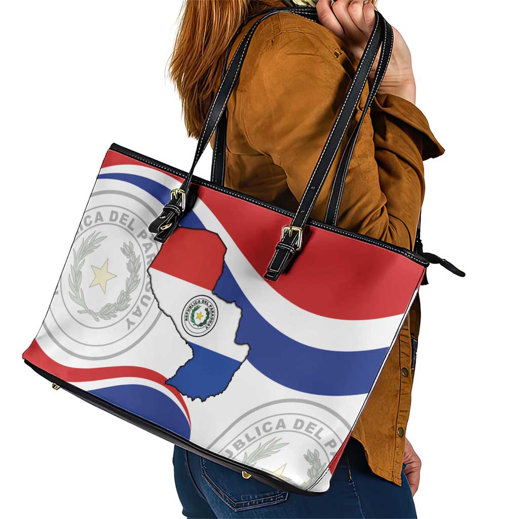 Paraguay Paz y justicia Leather Tote Bag Coat of arms of Paraguay