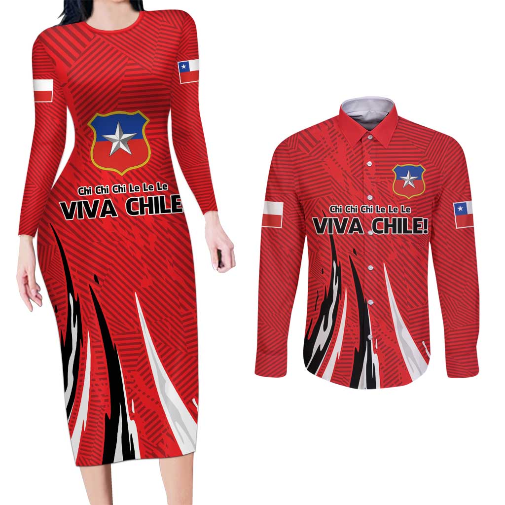 Chile Football Custom Couples Matching Long Sleeve Bodycon Dress and Long Sleeve Button Shirt Chi Chi Chi Le Le Le Viva Chile