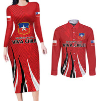 Chile Football Custom Couples Matching Long Sleeve Bodycon Dress and Long Sleeve Button Shirt Chi Chi Chi Le Le Le Viva Chile