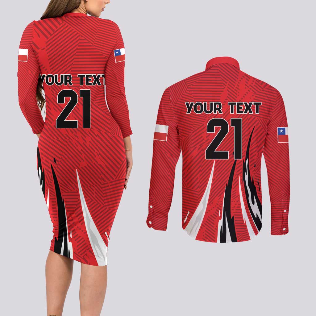 Chile Football Custom Couples Matching Long Sleeve Bodycon Dress and Long Sleeve Button Shirt Chi Chi Chi Le Le Le Viva Chile