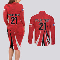 Chile Football Custom Couples Matching Long Sleeve Bodycon Dress and Long Sleeve Button Shirt Chi Chi Chi Le Le Le Viva Chile