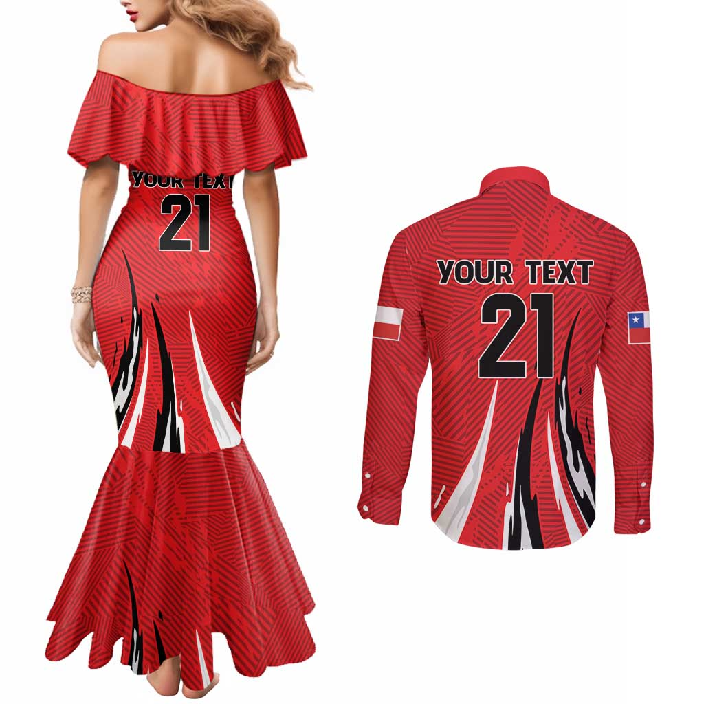 Chile Football Custom Couples Matching Mermaid Dress and Long Sleeve Button Shirt Chi Chi Chi Le Le Le Viva Chile