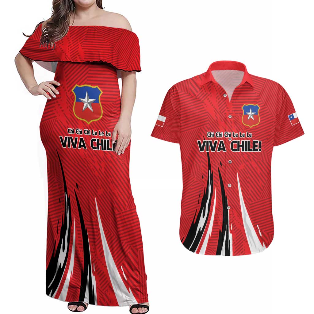Chile Football Custom Couples Matching Off Shoulder Maxi Dress and Hawaiian Shirt Chi Chi Chi Le Le Le Viva Chile