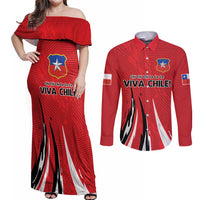 Chile Football Custom Couples Matching Off Shoulder Maxi Dress and Long Sleeve Button Shirt Chi Chi Chi Le Le Le Viva Chile