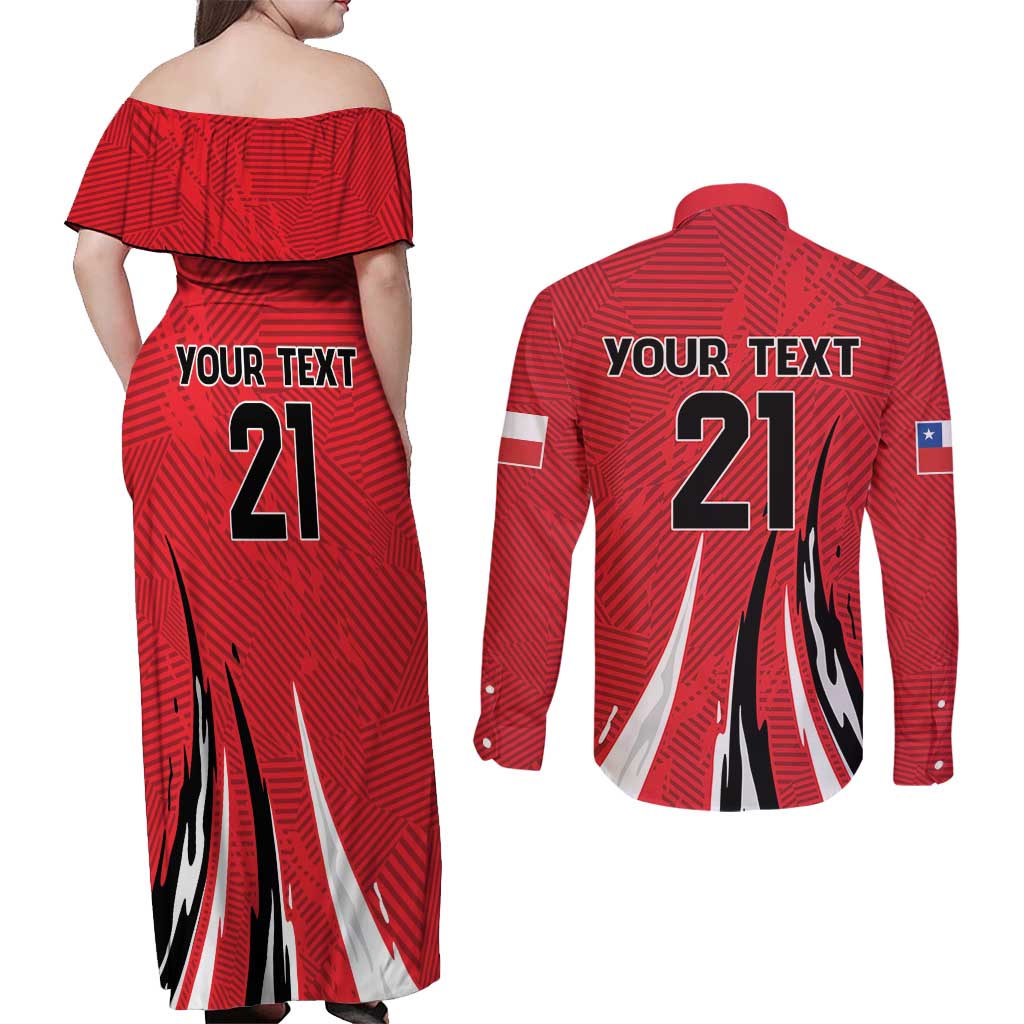 Chile Football Custom Couples Matching Off Shoulder Maxi Dress and Long Sleeve Button Shirt Chi Chi Chi Le Le Le Viva Chile
