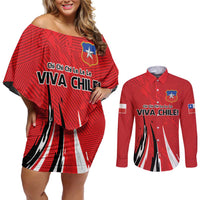 Chile Football Custom Couples Matching Off Shoulder Short Dress and Long Sleeve Button Shirt Chi Chi Chi Le Le Le Viva Chile
