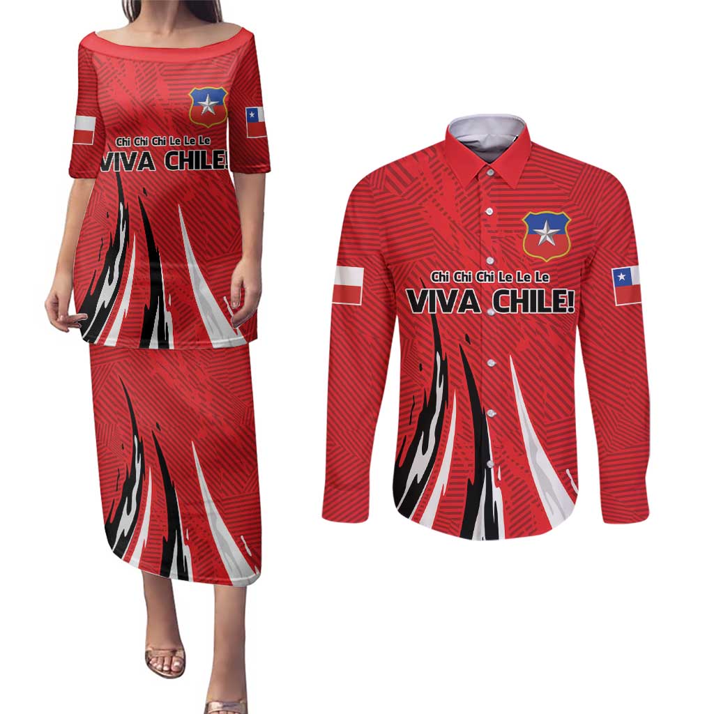 Chile Football Custom Couples Matching Puletasi and Long Sleeve Button Shirt Chi Chi Chi Le Le Le Viva Chile