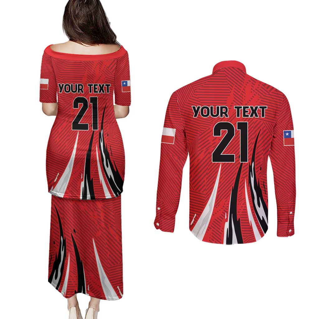 Chile Football Custom Couples Matching Puletasi and Long Sleeve Button Shirt Chi Chi Chi Le Le Le Viva Chile