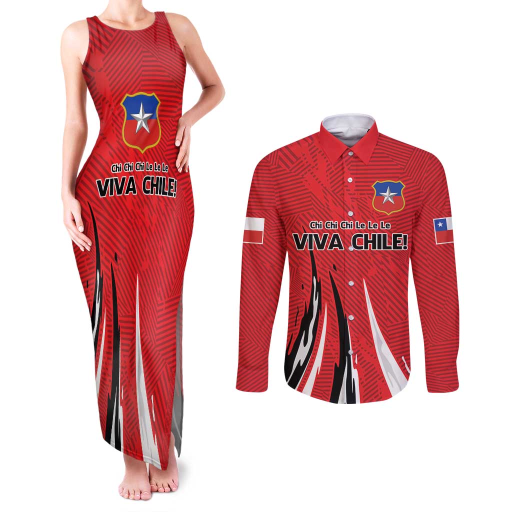 Chile Football Custom Couples Matching Tank Maxi Dress and Long Sleeve Button Shirt Chi Chi Chi Le Le Le Viva Chile