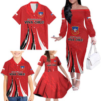 Chile Football Custom Family Matching Off The Shoulder Long Sleeve Dress and Hawaiian Shirt Chi Chi Chi Le Le Le Viva Chile