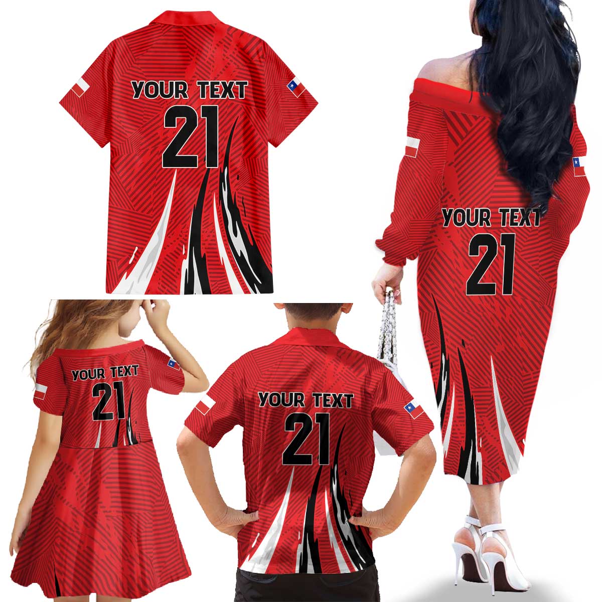 Chile Football Custom Family Matching Off The Shoulder Long Sleeve Dress and Hawaiian Shirt Chi Chi Chi Le Le Le Viva Chile