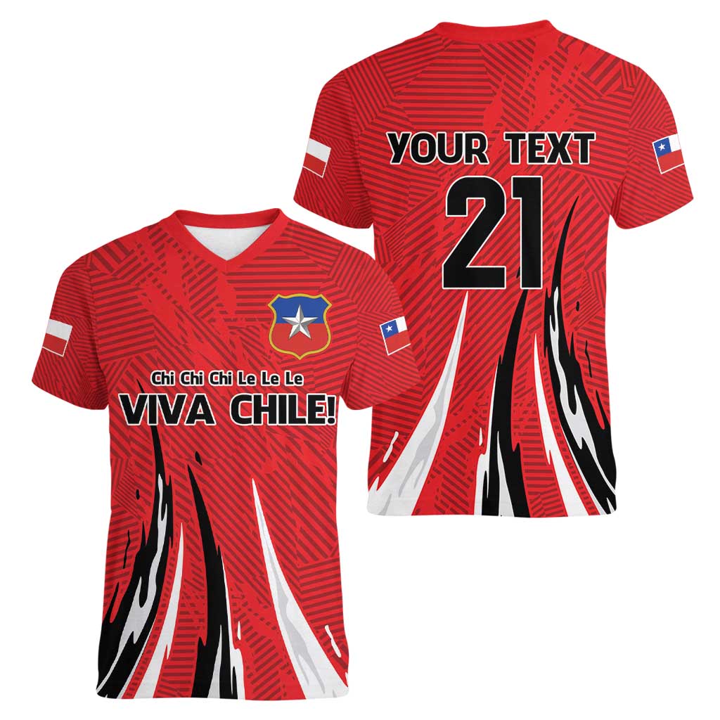 Chile Football Custom Women V-Neck T-Shirt Chi Chi Chi Le Le Le Viva Chile
