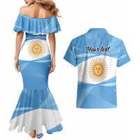 Argentina Flag Day Personalized Couples Matching Mermaid Dress and Hawaiian Shirt Simple Sol de Mayo