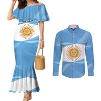 Argentina Flag Day Personalized Couples Matching Mermaid Dress and Long Sleeve Button Shirt Simple Sol de Mayo