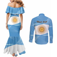 Argentina Flag Day Personalized Couples Matching Mermaid Dress and Long Sleeve Button Shirt Simple Sol de Mayo