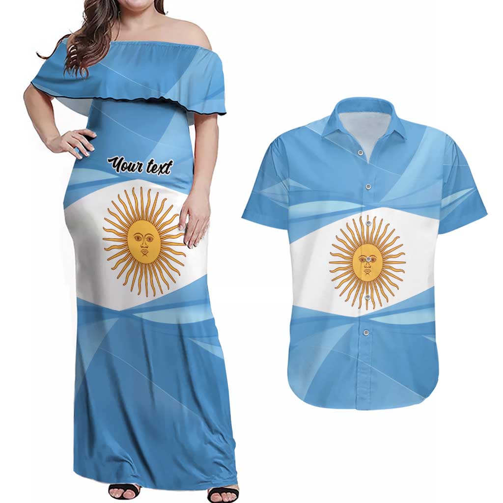 Argentina Flag Day Personalized Couples Matching Off Shoulder Maxi Dress and Hawaiian Shirt Simple Sol de Mayo