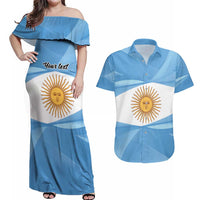 Argentina Flag Day Personalized Couples Matching Off Shoulder Maxi Dress and Hawaiian Shirt Simple Sol de Mayo