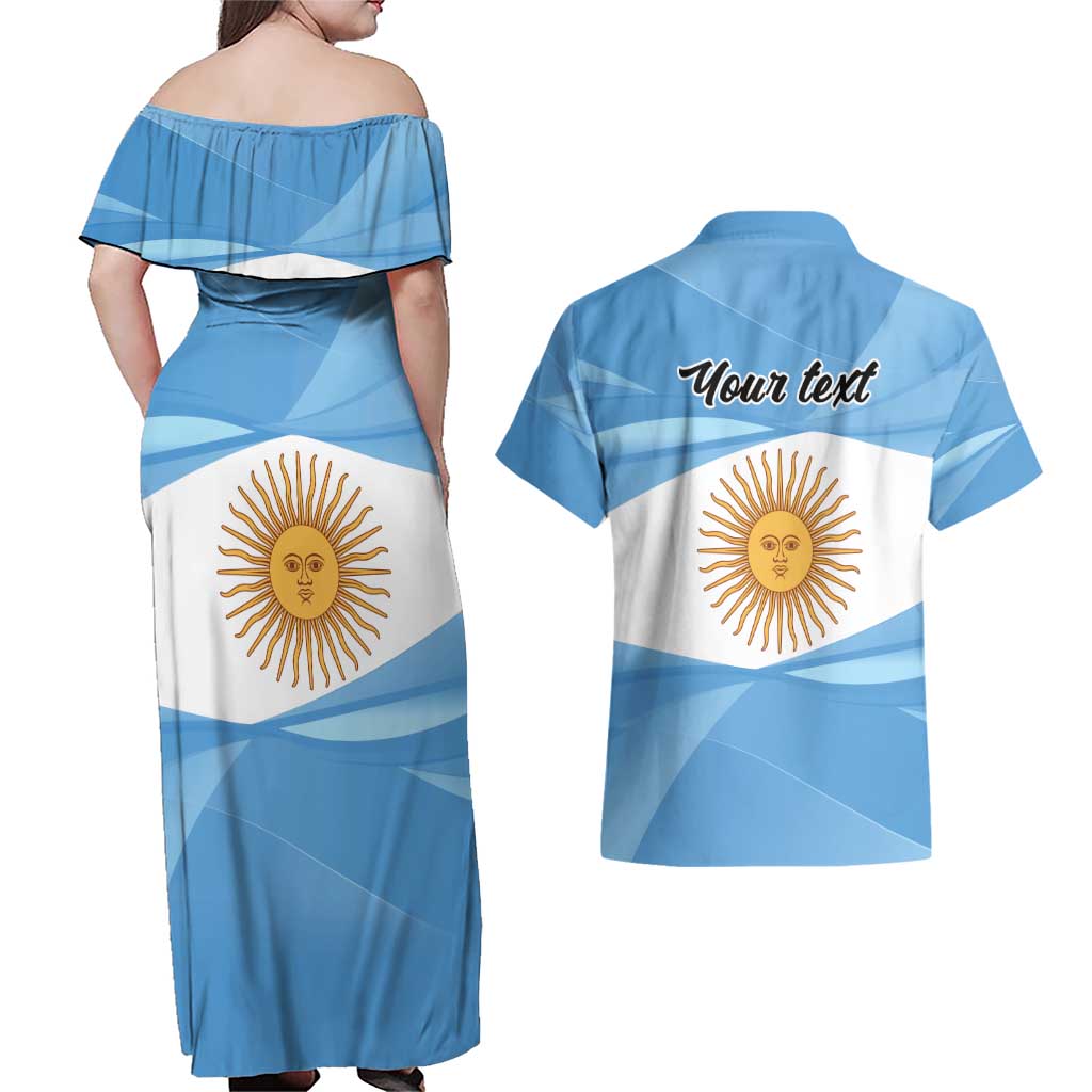Argentina Flag Day Personalized Couples Matching Off Shoulder Maxi Dress and Hawaiian Shirt Simple Sol de Mayo