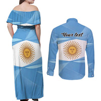 Argentina Flag Day Personalized Couples Matching Off Shoulder Maxi Dress and Long Sleeve Button Shirt Simple Sol de Mayo