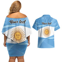 Argentina Flag Day Personalized Couples Matching Off Shoulder Short Dress and Hawaiian Shirt Simple Sol de Mayo