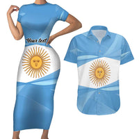 Argentina Flag Day Personalized Couples Matching Short Sleeve Bodycon Dress and Hawaiian Shirt Simple Sol de Mayo