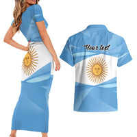 Argentina Flag Day Personalized Couples Matching Short Sleeve Bodycon Dress and Hawaiian Shirt Simple Sol de Mayo