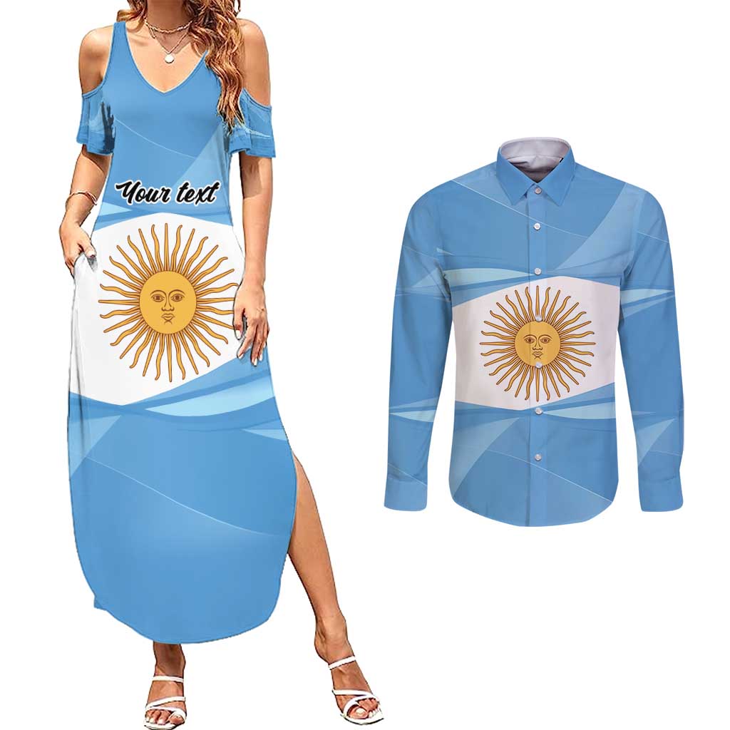 Argentina Flag Day Personalized Couples Matching Summer Maxi Dress and Long Sleeve Button Shirt Simple Sol de Mayo