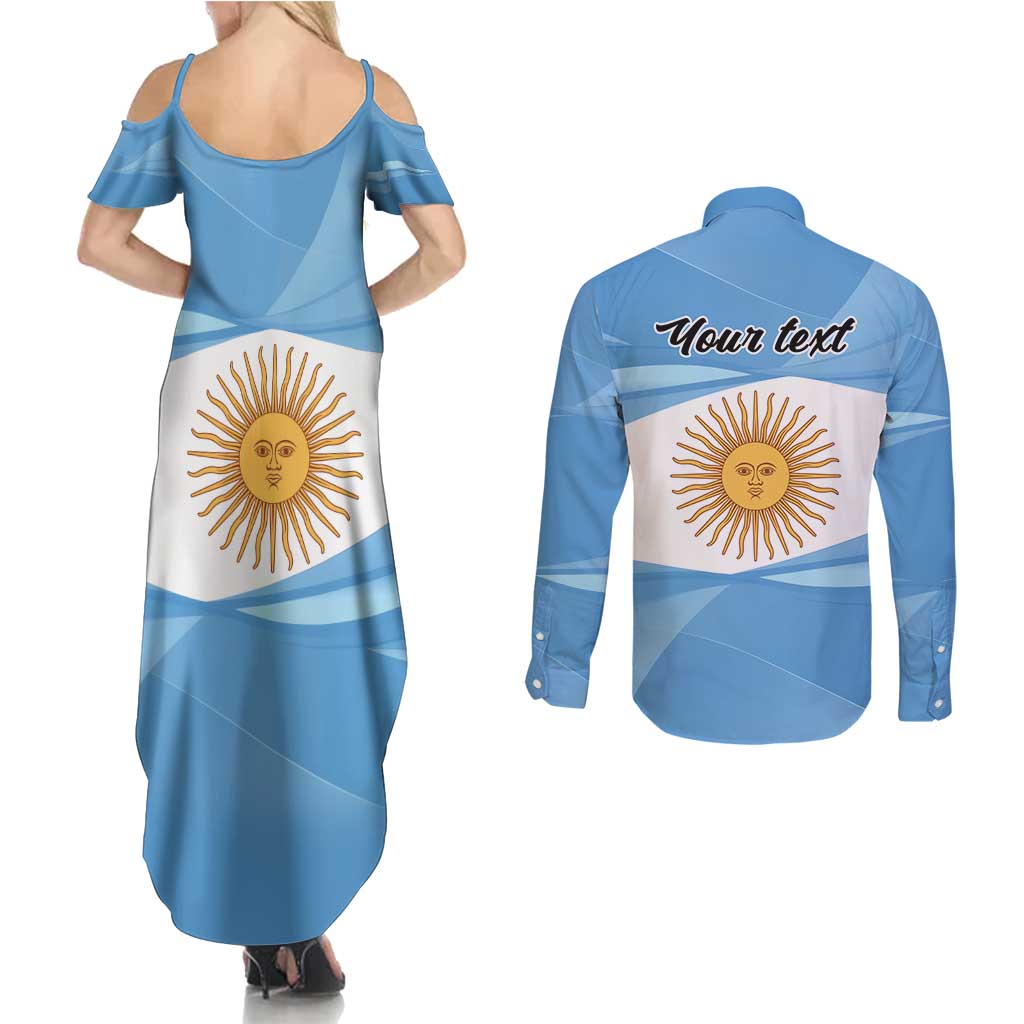 Argentina Flag Day Personalized Couples Matching Summer Maxi Dress and Long Sleeve Button Shirt Simple Sol de Mayo