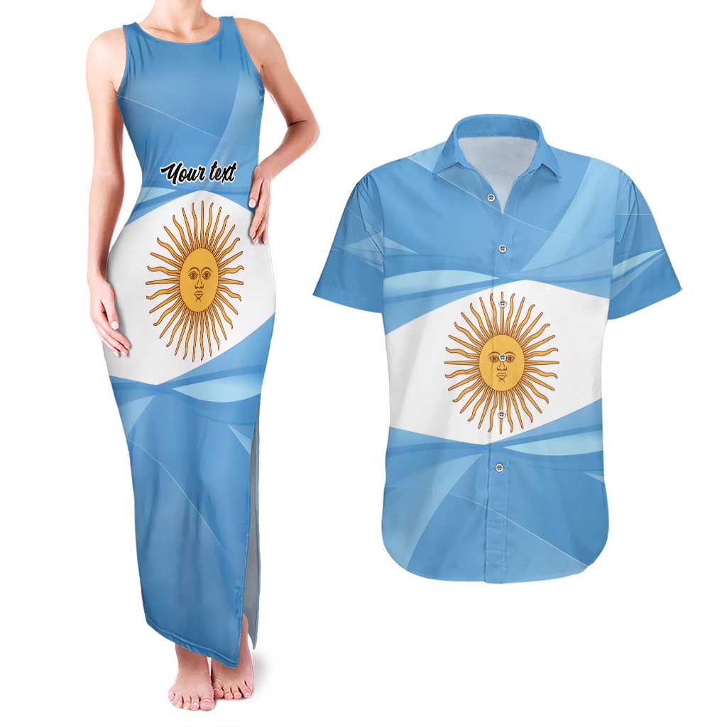 Argentina Flag Day Personalized Couples Matching Tank Maxi Dress and Hawaiian Shirt Simple Sol de Mayo